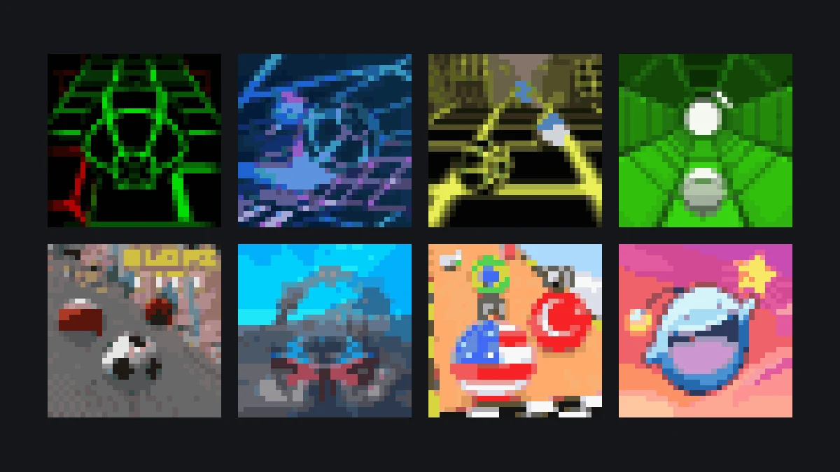 Pixel-art grid of Slope and other games you can play on playslope.io