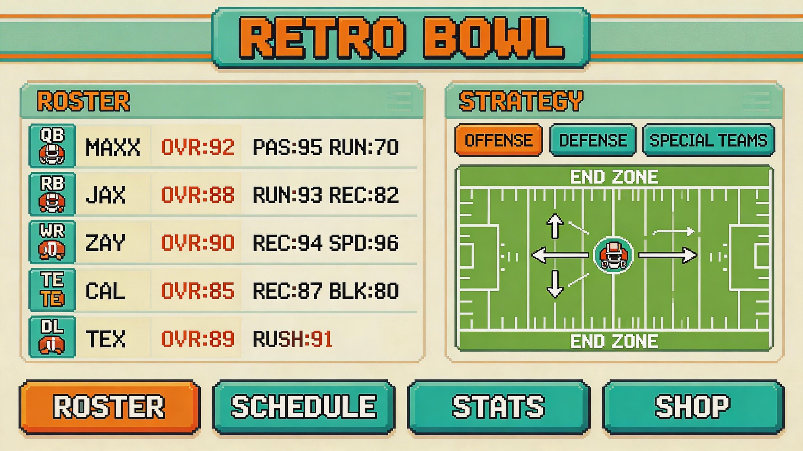 Retro Bowl team management